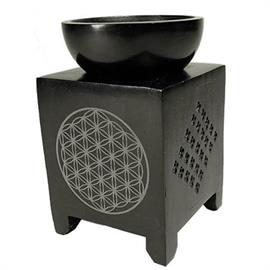 Quemador de Incienso y Portavela Esteatita Flor de la Vida 11cm